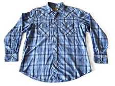 Wrangler - Men's XL Blue Plaid Pearlsnap Button Up Long Sleeve Western Shirt