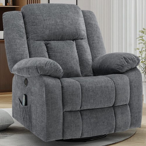360° Swivel Rocker Recliner with Massage and Heating, With Side Pockets and USB - Picture 34 of 45