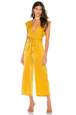 Tularosa Sunset Jumpsuit Yellow Satin Tie Belt Revolve Ruffle M