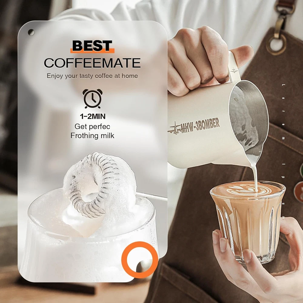 Milk Frother Rechargeable Handheld Electric Whisk Coffee Frother Mixer with 2 St