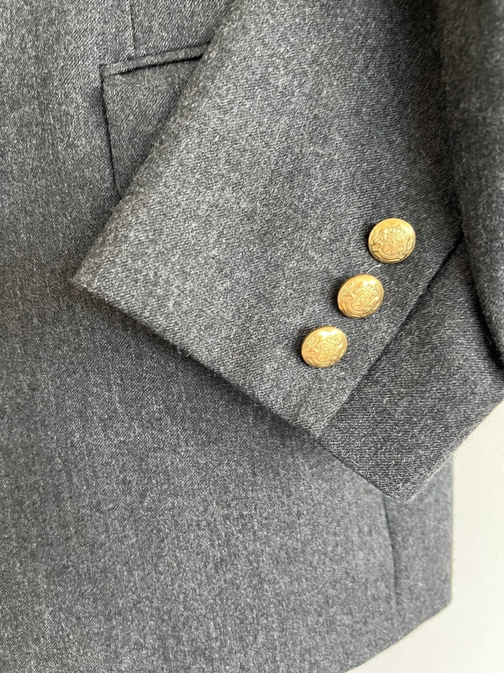 Jaqueta Talbots Blazer 100% Lã Tamanho 12 Cinza Carvão Dourado Botões Forrados - Imagem 3 de 4