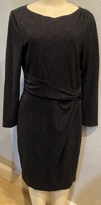 Teri Jon by Rickie Freeman Women's Black Glitter Cocktail Dress Sz 12