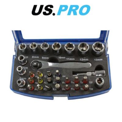 US Pro 31 Stück 1/4'' Dr Steckschlüssel & Bit Set mit Ratsche 3219