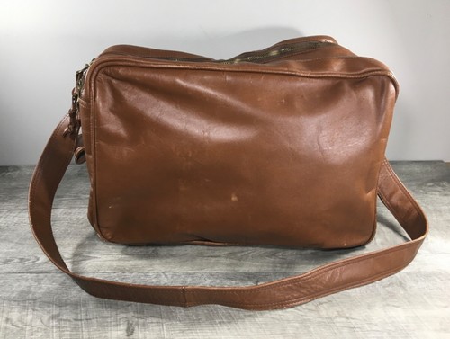 Colombian Soft Brown Leather Duffel Duffle Gym Travel Weekender Bag Pack Vintage - Picture 2 of 11