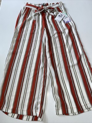 Harmony & Havoc Jr Women s 3 Red Beige Striped Belted Elastic Band Gauchos Pants