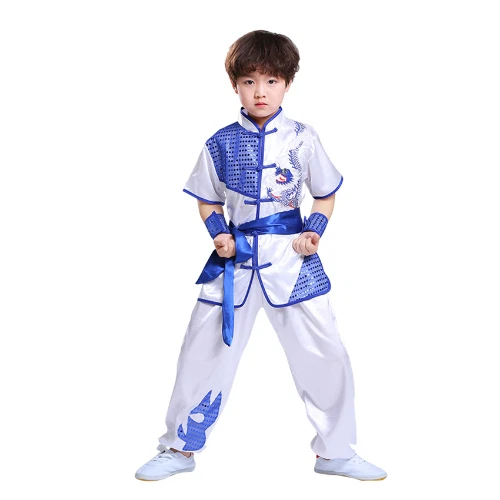 Conjunto de ropa china para niños lentejuelas dragón bordado tai chi kung fu uniformes Foto 3 de 4