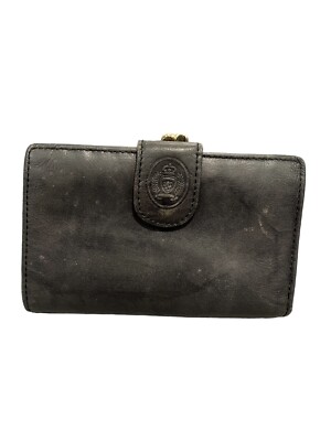 Vintage Guang Tong Wallet Leather Genuine Small Bi Fold Coin Compartment Black