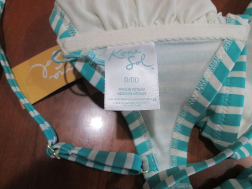 Neu mit Etikett Kona Sol grün & weiß gestreiftes Bikini-Oberteil Damen Größe D/DD verstellbar 29465 - Bild 3 von 4