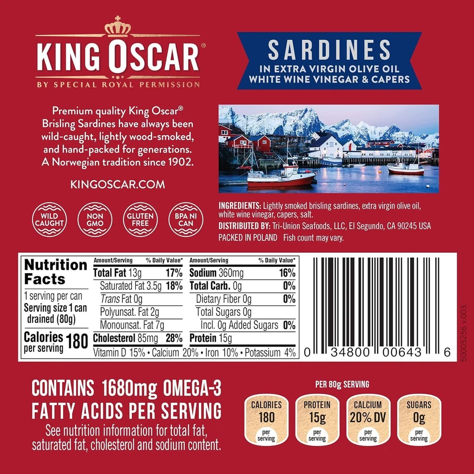 Sardinas King Oscar Brisling en Aceite de Oliva Virgen Extra Vinagre Blanco Alcaparras Foto 4 de 4