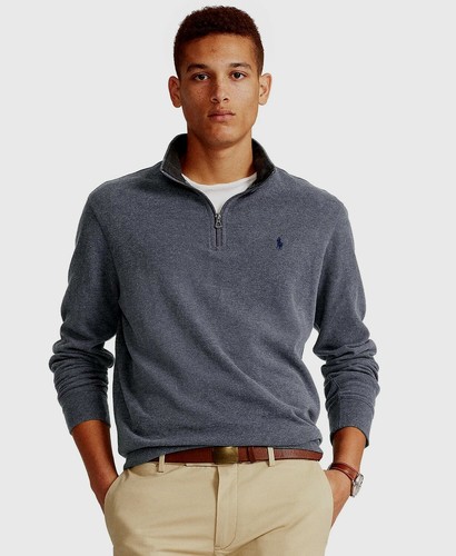 Polo Ralph Lauren Men's Luxury Jersey Quarter-Zip Pullover - Dark Grey Heather - Size Xs