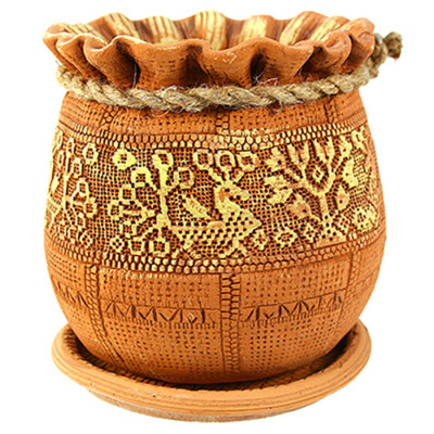 Brown Ceramic Planter Clay Cachepot Rustic Flower Pot Vintage Planter Terracotta