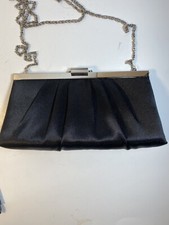 Black Satin Evening Bag with a long Chain