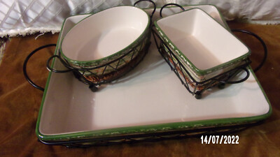 Temptations by Tara Old World Green 5QT Casserole Dish with 2 SIDES / WIRE RACKS