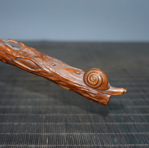 6.7" Collect China Box-wood Carving Animal Snail Tea Shovel Statue - Picture 5 of 9