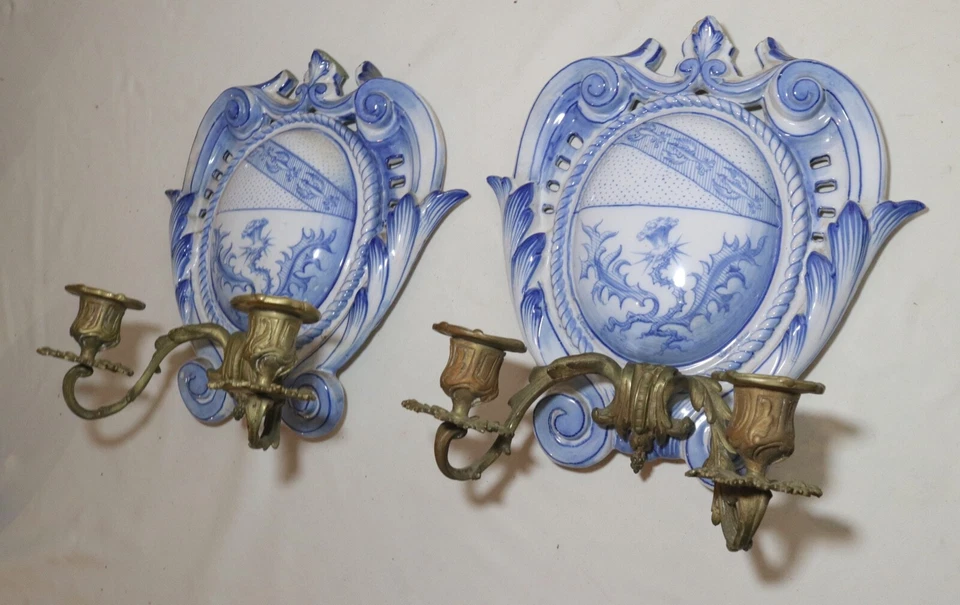 Apliques de loza de bronce de cerámica Galle Nancy St. Clement antiguos hechos a mano accesorios Foto 3 de 4