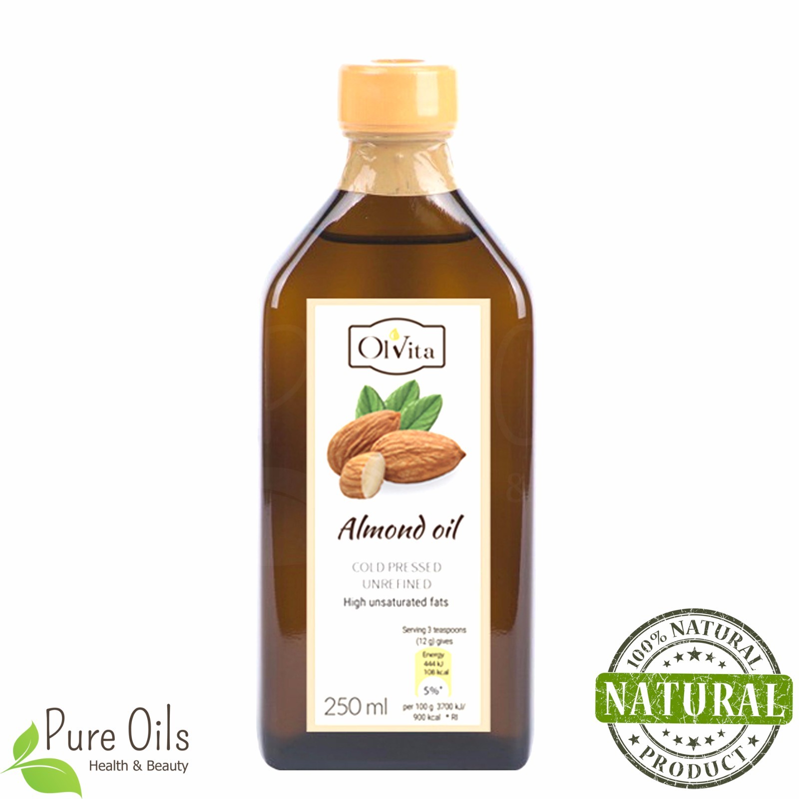 Almond oil, cold pressed, unrefined, crude, Olej Migdałowy, Ol'Vita
