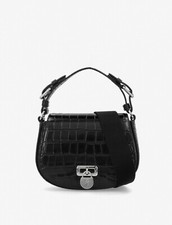 RALPH LAUREN Tanner Croc-Embossed Leather Medium Black Crossbody Bag 375 NEW