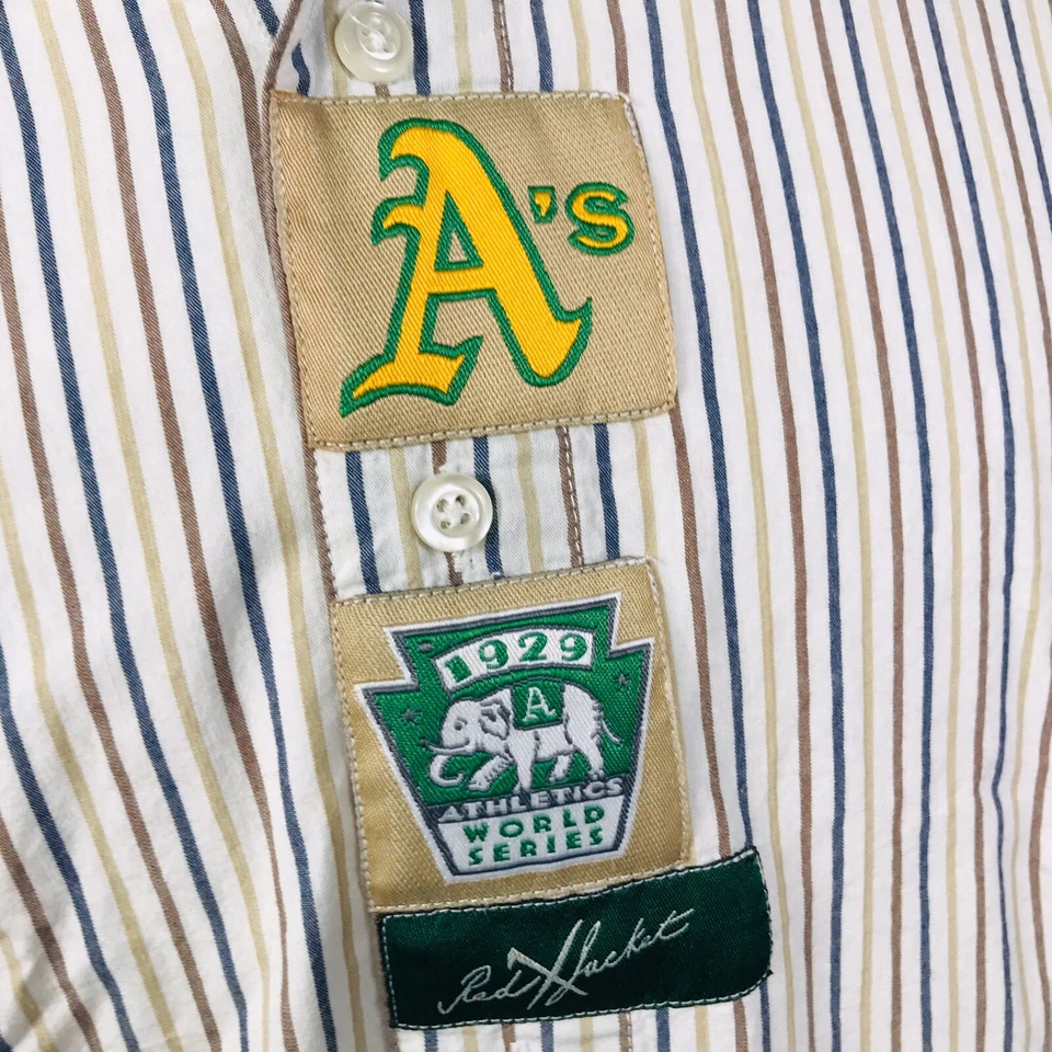 RedJacket Pikwakwad Mens Medium Oakland As Flip Cuff Patches Shirt MLB Cotton - Image 4 of 4