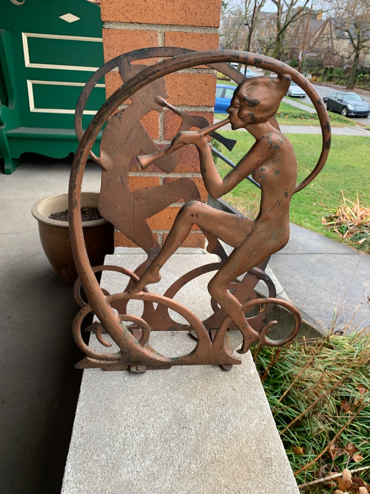 Antique Art Deco Egyptian Revival Seville Art Studios Flute Player Magazine Rack