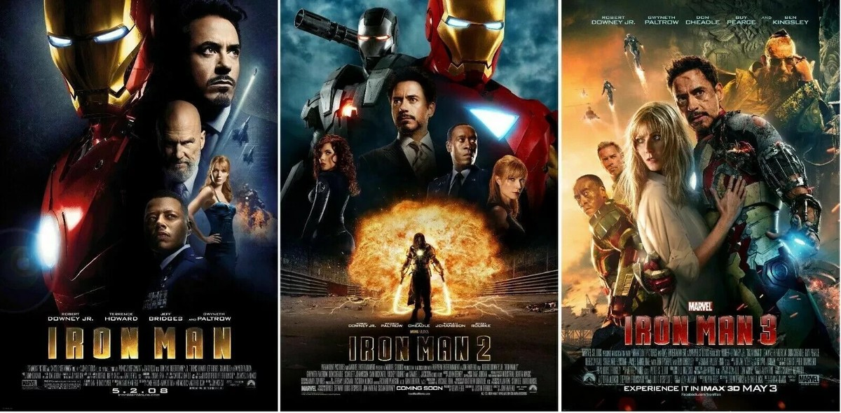 Iron Man 1, 2, 3 Trilogy Movie Poster Collection Set - 11x17