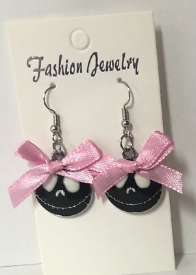 Jack Skellington, Nightmare Before Christmas Dangle Earrings With Bow.