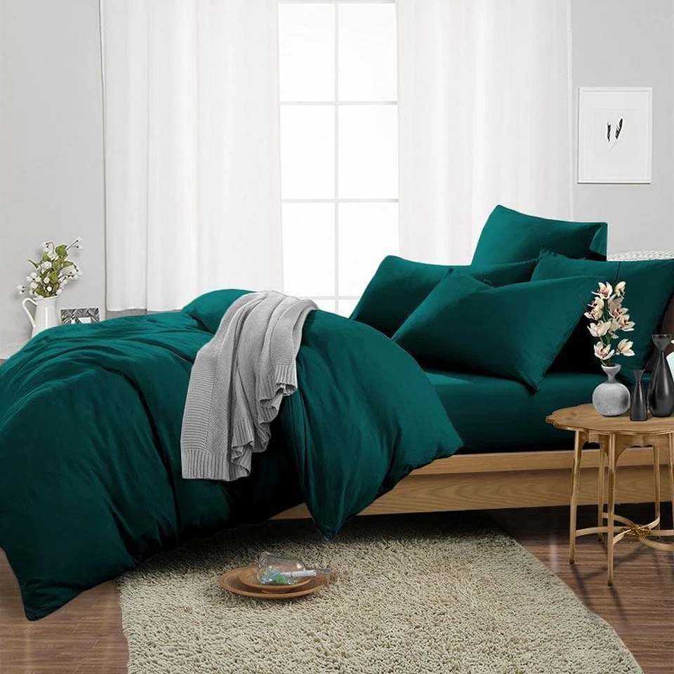 100% Cotton 1000TC Marvelous Duvet Collection Choose Item Teal Solid - Image 2 of 4