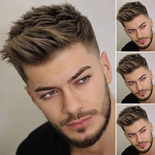 Männer wie Echthaar Kurz Perücke Haarteile Vollhaar Herren Glatt Perücken Toupet - Bild 2 von 8