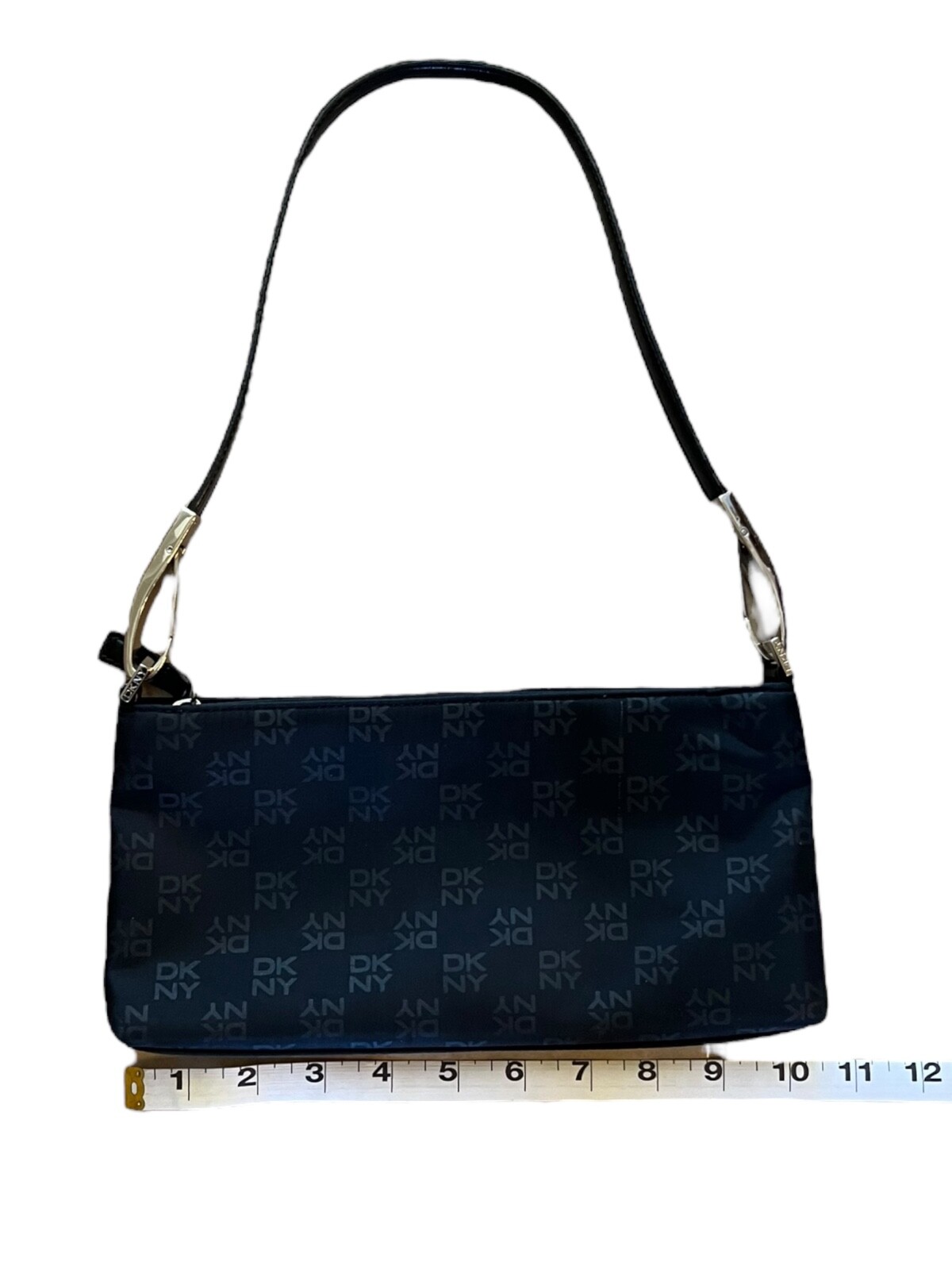 Y2K 2000s RARE DKNY Black Nylon Mini Monogram Print Shoulder Bag Purse Handbag image 2