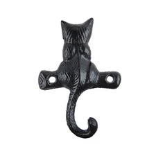 Small Black Cat Tail Metal Wall Hook Cast Iron Key Hanger 4 inch