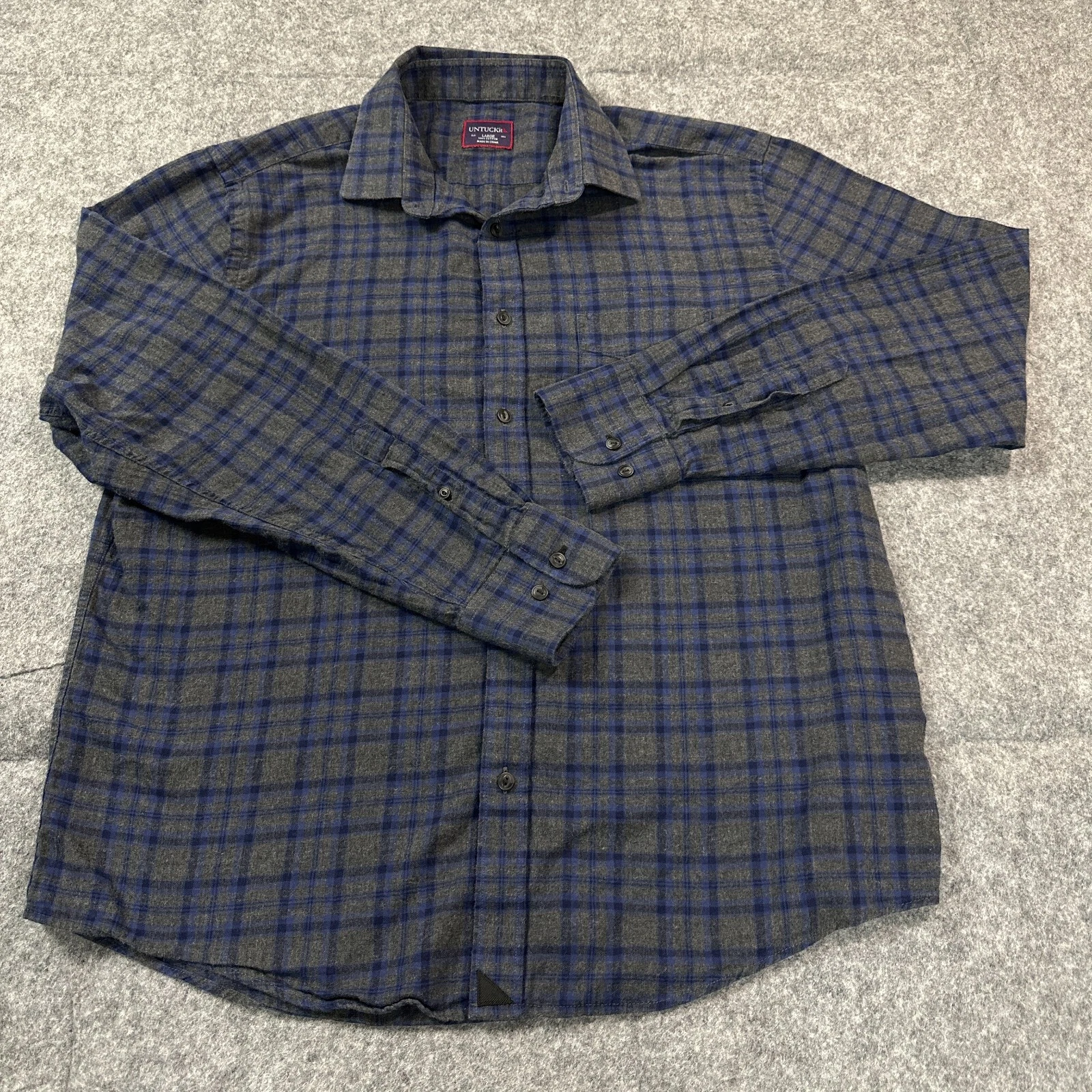 UNTUCKit Flannel Shirt Mens Large Blue Plaid Macari Long Sleeve Outdoors