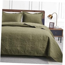 California King Size Quilt Bedding Set Cal King 118"x106" Coin Pattern Green