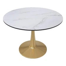 40" Round Dining Table Gold Steel Base in White