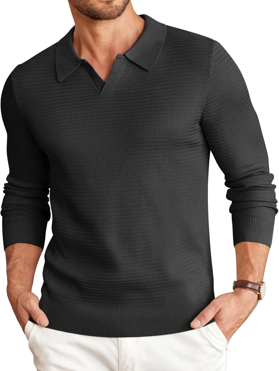 Mens Knit V-Neck Pullover Sweater Lightweight Long Sleeve Casual Fall Wear