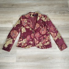Ninety Vintage Blazer Women 10 Medium Burgundy Floral Tapestry Victorian Artsy