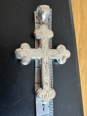 Large Hallmarked Sterling Silver Hand Engraved Christian Cross Hollow 6cm 9.5g - Image 1 of 4