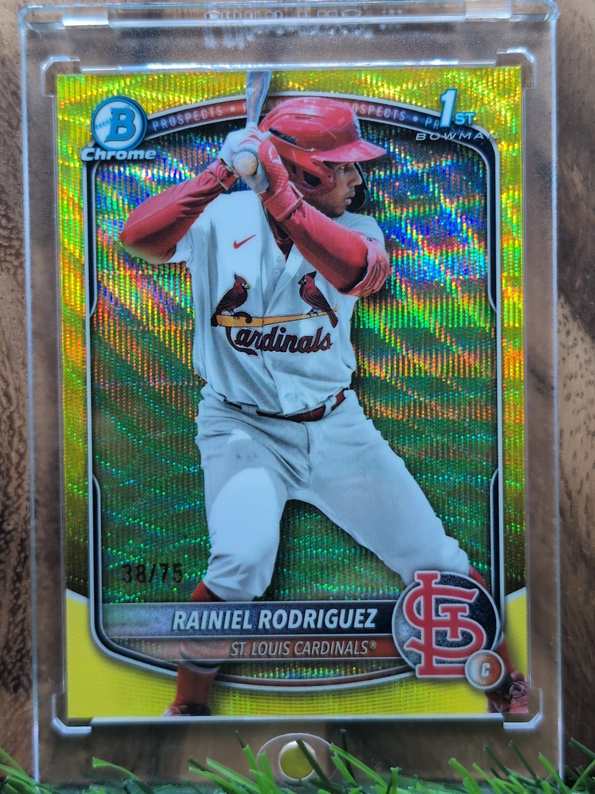 2025 Bowman Chrome YELLOW WAVE REFRACTOR #BCP-200 RAINIEL RODRIGUEZ 1ST RC /75