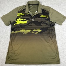 Oakley Golf Polo Men's Shirt Green Deep Trough Camo Short Sleeve Large