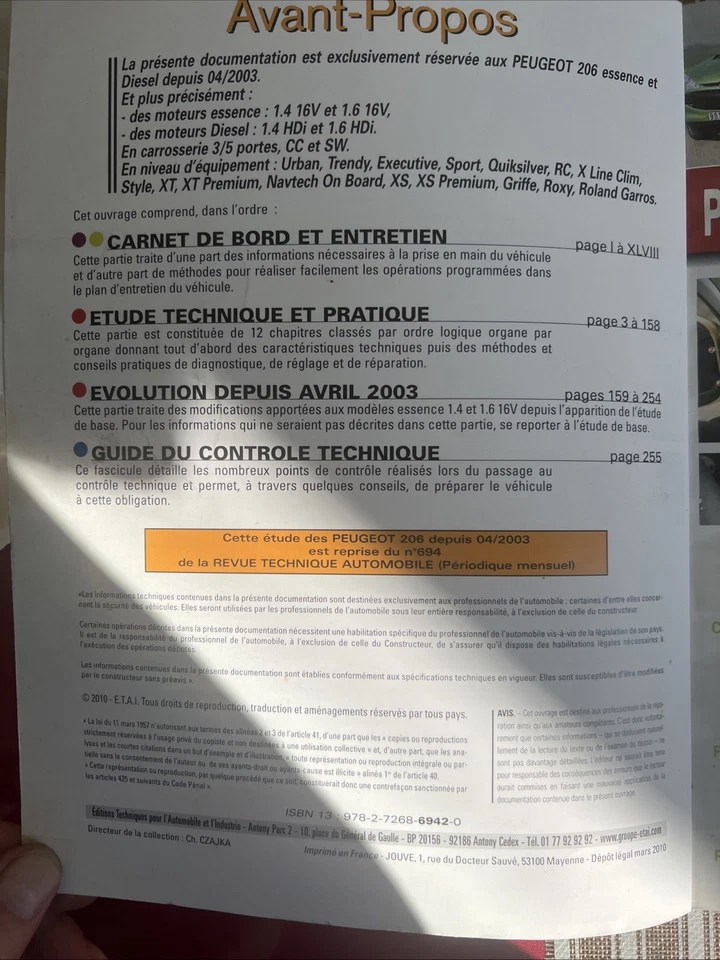 REVUE TECHNIQUE PEUGEOT 206 1.6 1.4 E 16v HDi 206 CC Sw 3 5 Portes Depuis 2003 - Photo 2/4