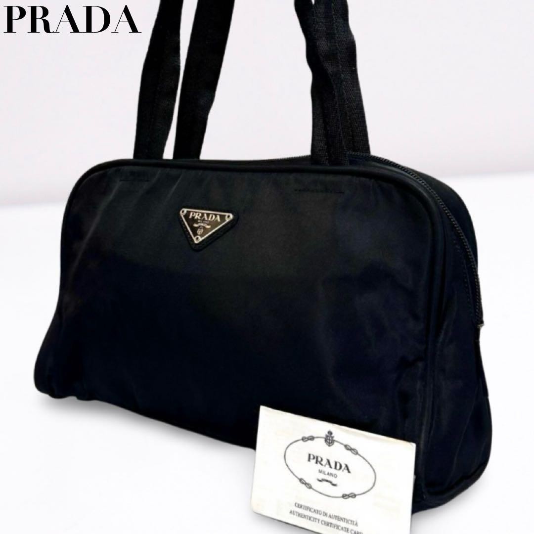 Prada Mini Boston Nylon Handbag Black Triangle Logo Satchel