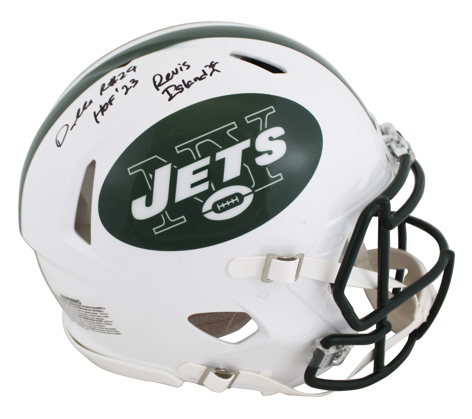 Darrelle Revis Autographed Signed New York Jets Jets "2x Insc" 98-18 TB Full Size Proline Helmet BAS Wit 