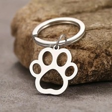 Dog Paw Keychain Stainless Steel Silver Keyring Pet Lover Charm Gift