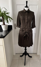 FENN WRIGHT MANSON .. Casual Brown 3/4 Sleeve Tie Belted 'Silk' Dress Sz 10