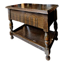 Antique Oak Sewing Cabinet with Rising Lid, on Baluster Legs