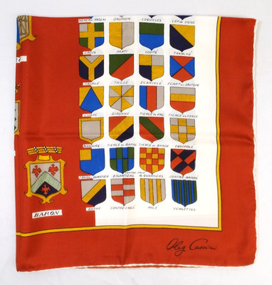 Vintage Oleg Cassini Silk Scarf Coat Of Arms Heraldry Shield Armorial 30 x 31