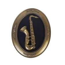  Vintage Wall Sculpture,Antique Pediment,Hallway Wall Art,Hand Bronze Saxophone