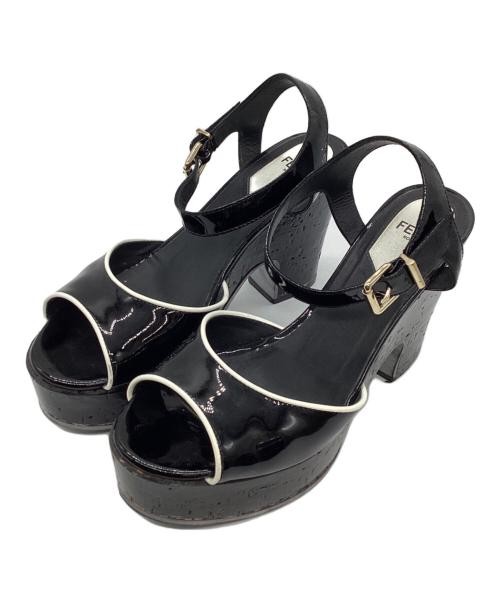 FENDI black wedge sandals with logo detail