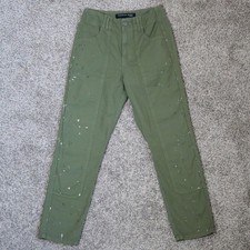 Veronica Beard Arya Paint Splatter Utility Pants Clover Green Women's 25 Cropped