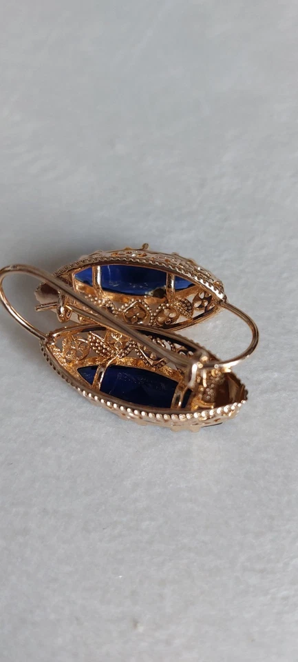 Boucle d'oreilles Vintage 585 bijoux en or Rose coupe spéciale Zircon  - Photo 3/4