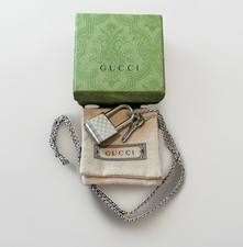 Gucci GG Sterling Silver Lock  Key Pendant On Rolo Chain With Box  Dustbag