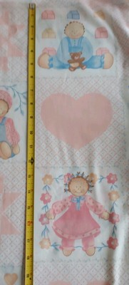 RARE FIND VINTAGE /BOY & GIRL RAG DOLL PRINT IN BLOCKS W/FAUX STITCHING BTY $20